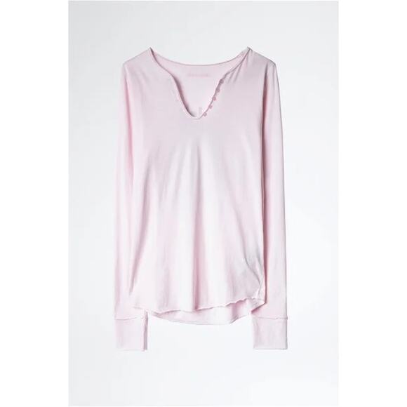 Zadig & Voltaire NWT Tunisien Henley T-Shirt Art is Truth Pink Size Large - Picture 2 of 6